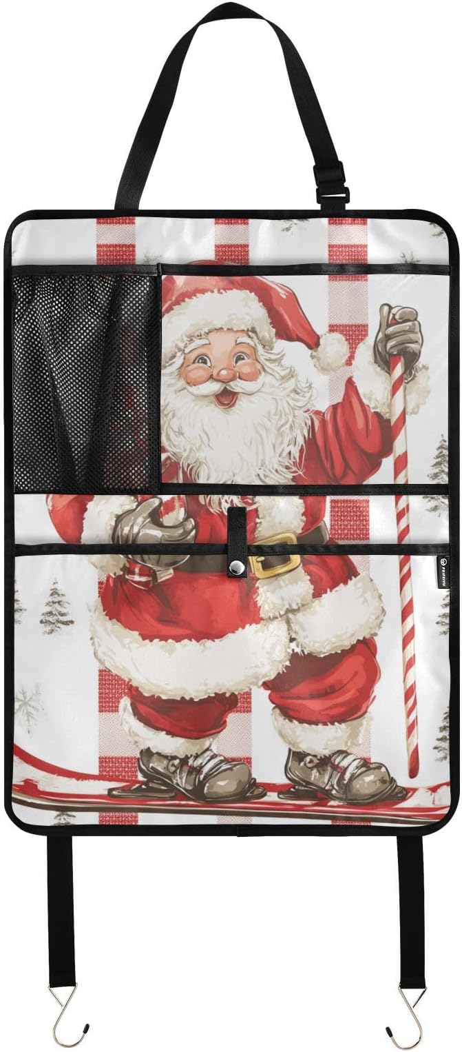 Christmas Santa Claus Candy White 2 Pack Backseat Car Organizer with Storage Pockets Seat Back Organizers for Kids Kick Mats Backseat Protector Automotive