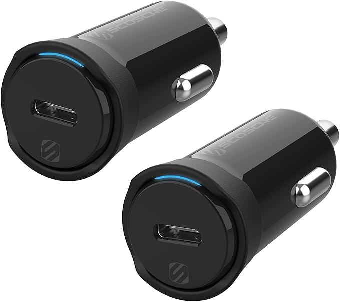 Scosche CPDC20 PowerVolt 20-Watt Certified USB Type-C Fast Car Charger with Power Delivery 3.0 for All USB-C Devices (Pack of 2)