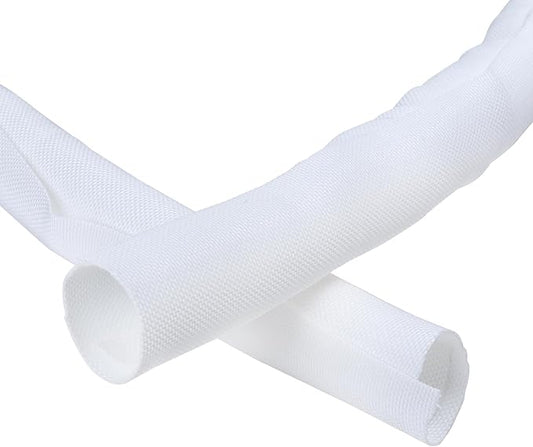 Self-Closing Split Braided Cable Organizer,Curly Cord Protector for Car High Temp Harness Sleeve/Computer Desk Audio Wire Covers (White 1"-22ft)