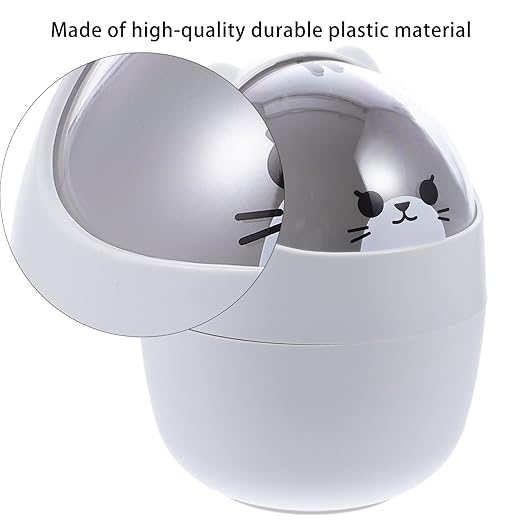 Homoyoyo Cartoon Desktop Trash Can with Lid Desktop Trash Can Cute Cartoon Table Garbage Storage Can Desktop Mini Kawaii Cute Trash Bin Mini Trash Bin with Shake Lid for Desk Car Office Kitchen- White