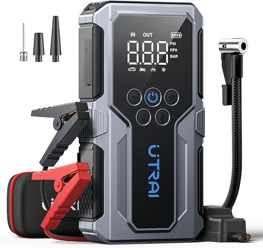 UTRAI Jump Starter with Air Compressor, 4000A Battery Jumper Starter Portable with 150PSI Tire Inflator, 18W Fast Charge, Emergency Light, 12V Jump Box for 8.5L Gas & 6.5L Diesel Engines, Storage Case