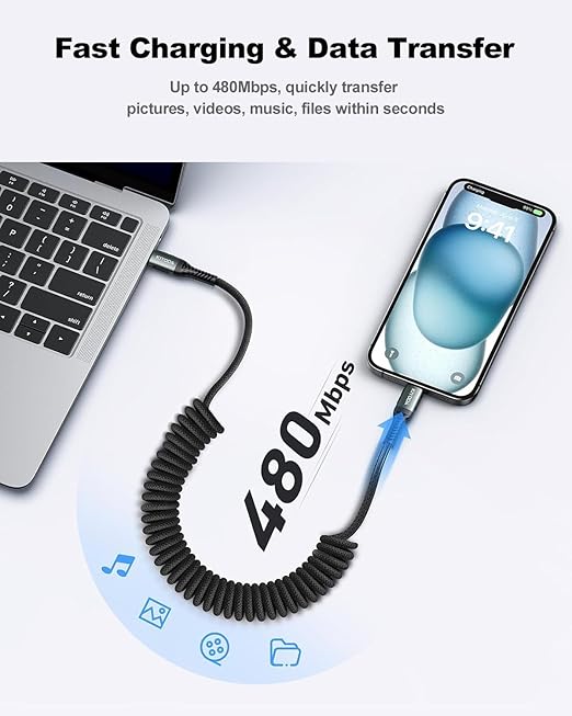USB C to C Cable 3FT, 2Pack Coiled USB C Cable for Car 66W USB-C Fast Charging Cord Braided USB C to USB C Cable for iPhone 17 16 15, iPad, Samsung Galaxy, Google Pixel and More USB C Device-Red