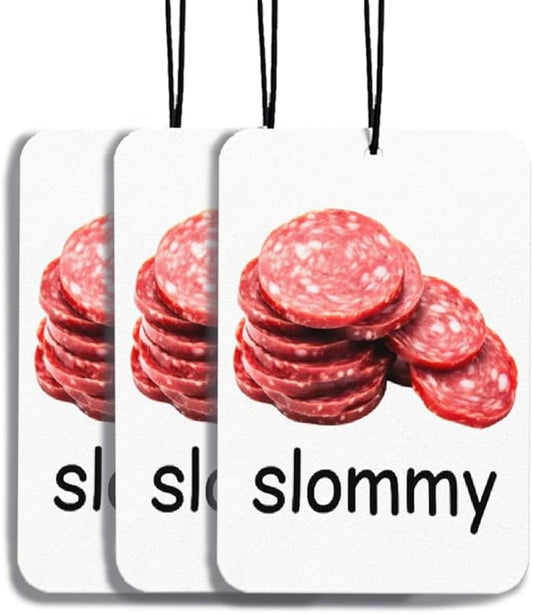 Slommy Funny Car Air Freshener Hanging 3Pcs Humor Gag Unhinged Salami Meme Funny Car Accessories Interior, Ironic Salami Meme Cars Rear View Mirror Decor Funny Gifts for Men Guy Gifts(Real)