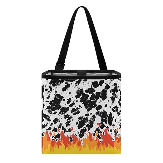 2 Gallons Open-Top Car Trash Can Hanging Car Trash Bag Water Resistant Leakproof Trash Bag Car Accessories for Women Men, Cow Spot Fire Pattern