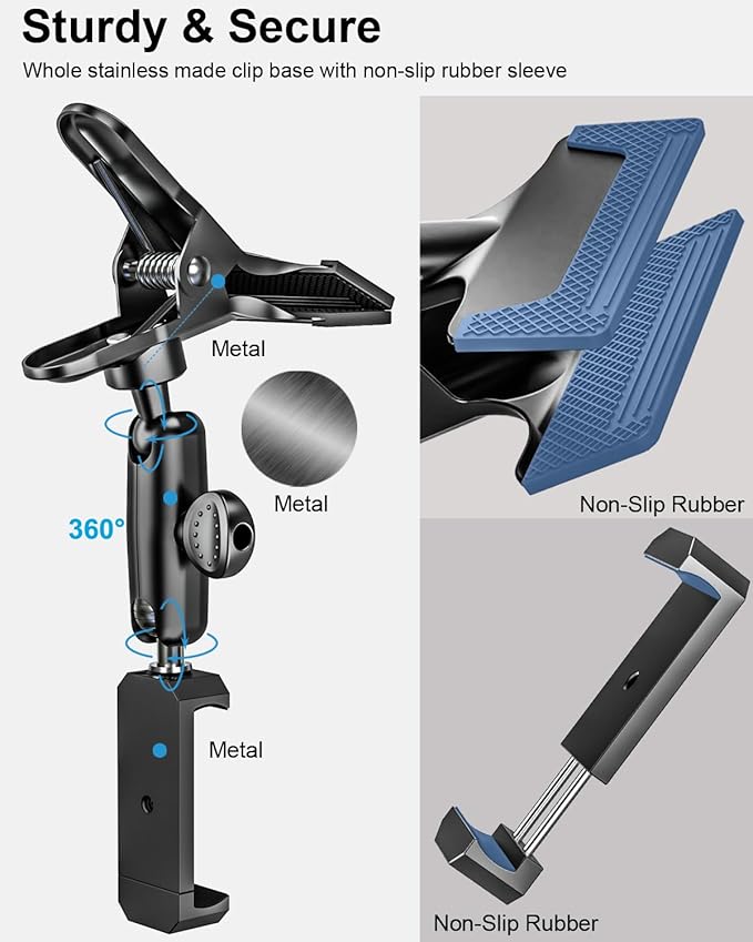 Car Sun Visor Phone Holder - [Metal Arm Clamp] Cell Phone Holders for Your Car Mount, 360° Adjustable Automobile Hands Free Cradle, for iPhone 17 Air Pro Max 16 15 14 13 12, Android, 4-7" Smartphones