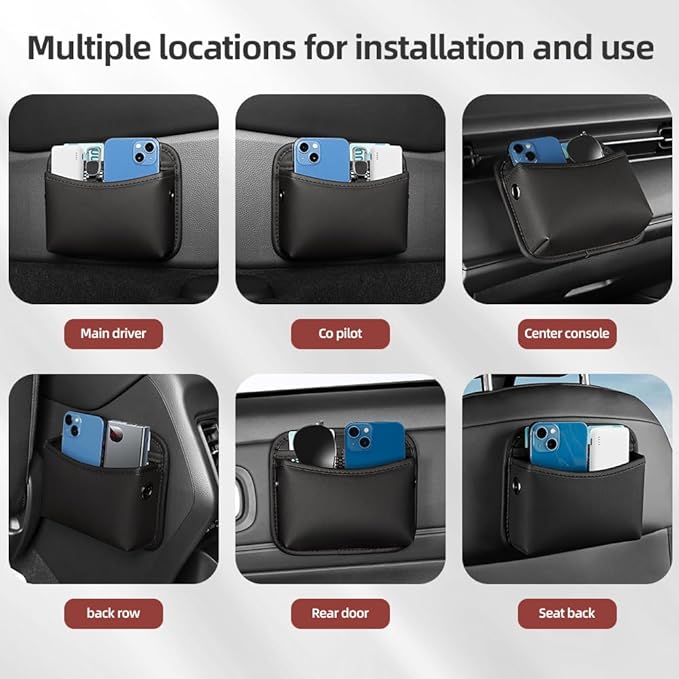 Car Seat Side Pocket Organizer - PU Leather Auto Door Console Mini Storage Bag for Keys, Phone, Sunglasses, Registration, and Documents (Dark Brown)