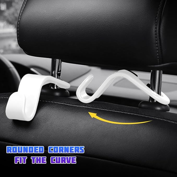Car Seat Headrest Hooks, Multifunctional 4PCS Vehicle Back Seat Storage Hanger Holder for Hangbag Coat Grocery, Auto Interior Headrest Hook Organizer, Universal for Vehicles (White)