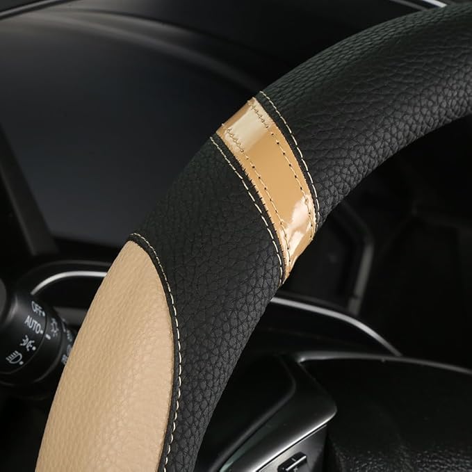 Steering Wheel Cover for Car Leather Universal Steering Wheel Covers for Men Women Fit Cars SUV Truck Pickup 15inch (Beige)