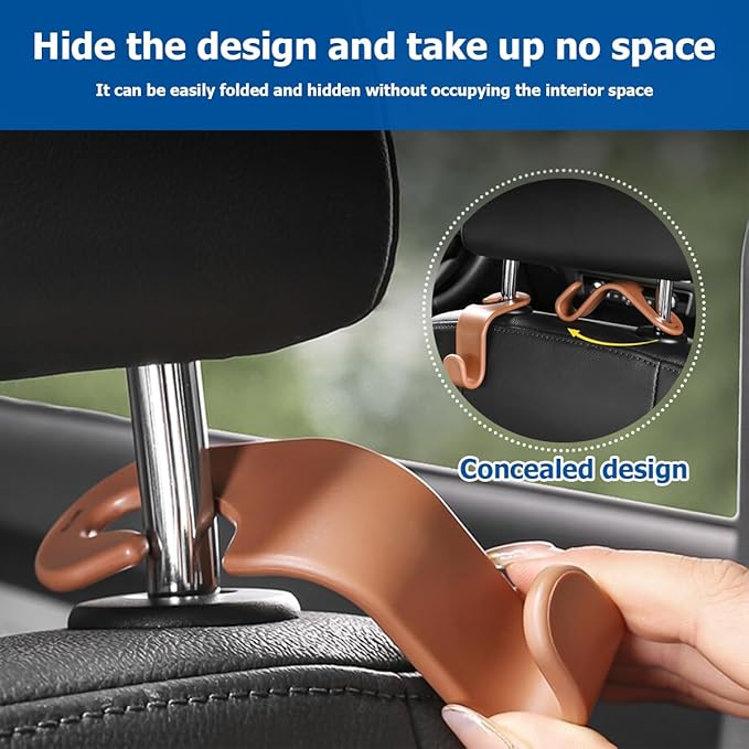 4PCS Car Back Seat Headrest Hooks, Rear Car Seat Storage Headrest Hanger Holder Hooks Organizer, Universal Auto Interior Accessories for Bag Purse Handbag Cloth Coats Grocery (Light Pink)