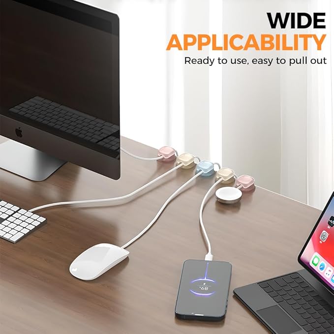 Magnetic Cable Organizer, 2026 New Cord Organizer Holder Clips Strong Adhesive Cable Cord Keeper [Smooth Adjustable] Hide Wire Cord Organizer for Nightstand Kitchen Car Office (Colorful 6PCS)