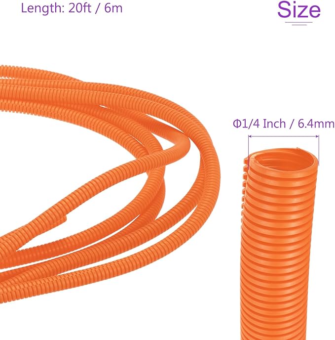 DMiotech 20ft Wire Loom Split Tubing 1/4 Inch(6.4mm) ID, Cord Protectors from Pet Flexible Conduit Cable Management for Office Home Garden, Orange