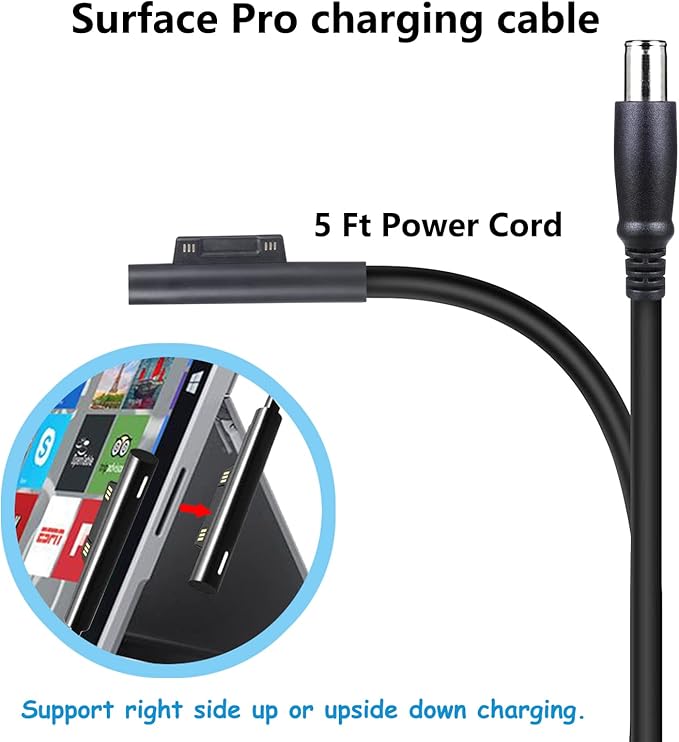 Surface Pro Car Charger Surface Laptop Car Charger,36W 12V 2.58A Power Supply for Microsoft Surface Pro 3/4/5/6/Book/Go,Surface Pro 9,Surface Laptop car charger with USB 2.0 Port(5Ft Cord)&Travel Case