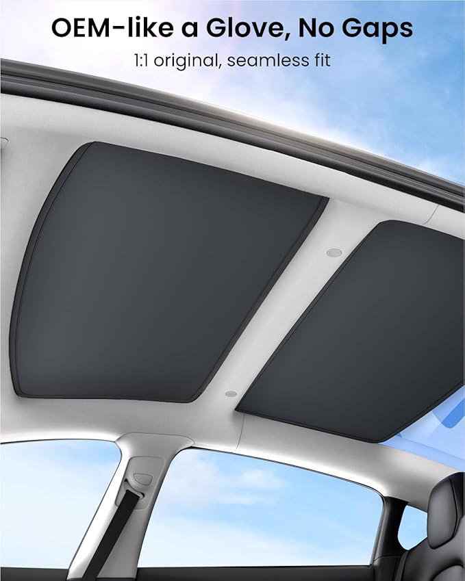 REEVAA Upgraded Tesla Model 3 Sunshade Roof [No Gaps, No-Sagging] Tesla 3 Accessories Heat Insulation Foldable Glass Sunroof Cover for Model 3 2020-2026, 2PCS, Black