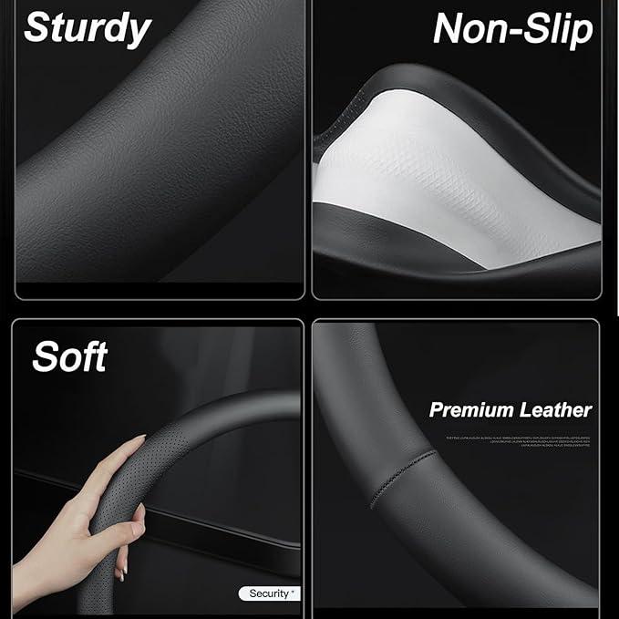 XHRING Car Steering Wheel Cover for Toyota Camry Rav4 Corolla Highlander Sienna CHR Avalon FJ Land Cruiser Yaris SE XSE LE Hybrid XLE TRD Cross Limited Platinum Accessories, 2026 Leather Black-M