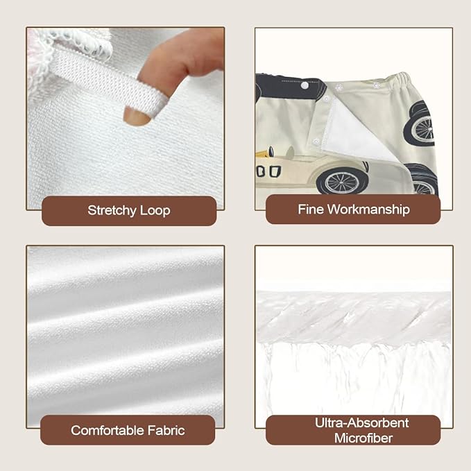 Women Bath Wrap Hair Towel Drying Cap Set Vintage Race Cars Print Soft Absorbent Bathrobe Shower Wraps with Adjustable Closure Spa Bath Robe