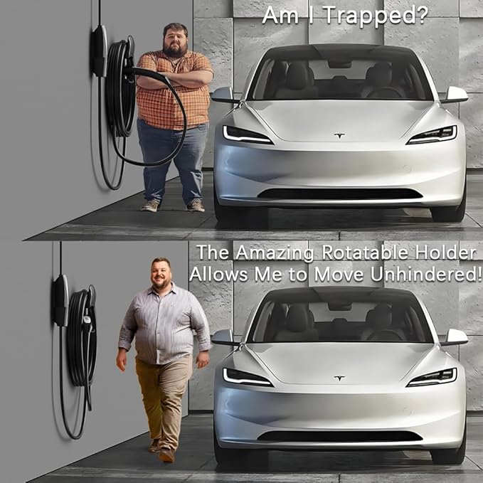 Tesla Charger Holder Wall Mount, Swivel Tesla Charging Cable Holder for Model 3 Y X S Mobile Connector Organizer