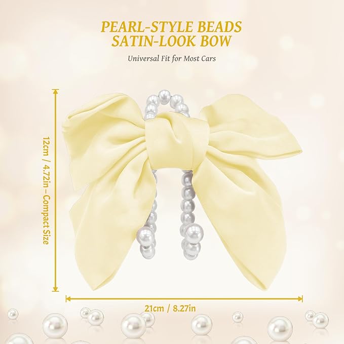 2 PCS Bow Pearl Car Seat Headrest Hook – Cute Purse Hook for Car, Girly Interior Decoration Accessories Hook Hanger, Seatback Holder for Purses & Bags, Elegant Car Organizer (Pearl White)