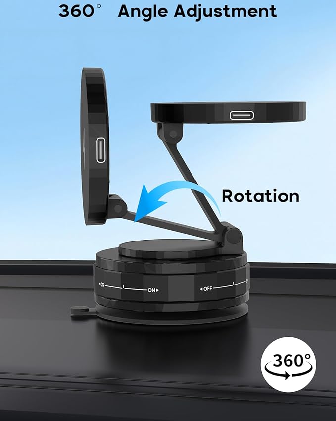 Wireless Car Charger,Strong Magnetic Phone Holder, [15W Wireless Faster Charging],360° Adjustable Foldable Phone Holder for Car/Mirror/Smooth Surface Compatible with iPhone 17 Pro Max/17 Air/16 Pro/15