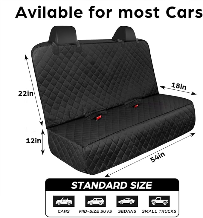 fidozen Waterproof Dog Car Seat Cover with Belt for Back Seat - Washable Pet Protector Accessories for Cars, Trucks, SUVs, and Bench Seats - Auto Backseat Hammock for Small & Large Dogs