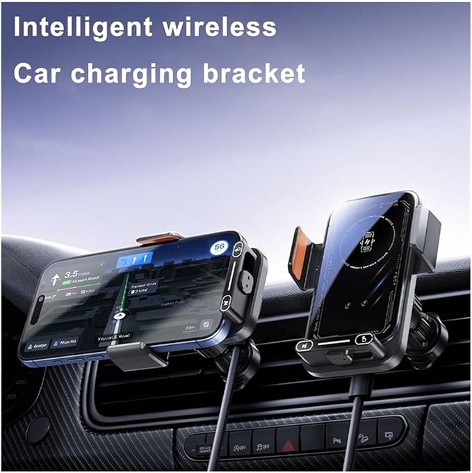 15W Wireless Car Charger with Infrared Sensor Auto Clamping Vent Mount One-Touch Rotation，Compatible for Secure Fast Charging