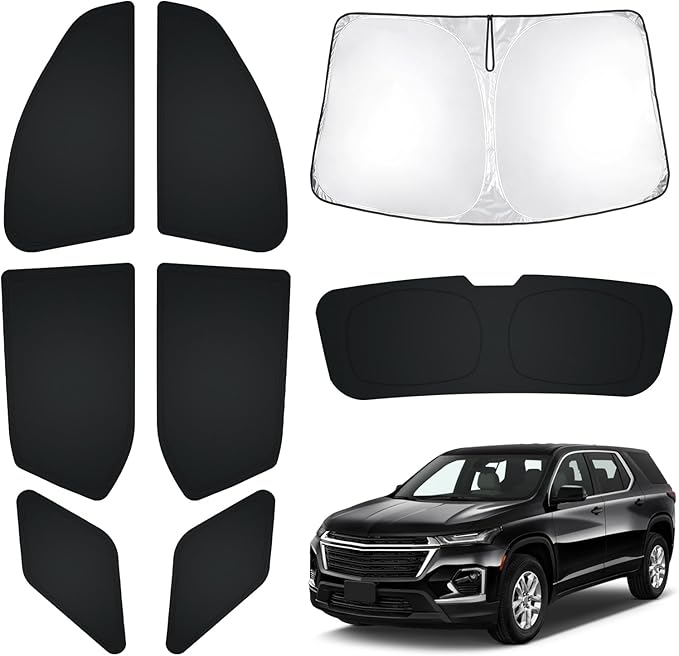 T TGBROS Windshield Sun Shade for Chevrolet Traverse 2018-2024 Car Window Shades Thicken UV Block and Blackout Privacy Foldable Sunshades 8PCS Accessories Keep Cool Sun Visor Covers