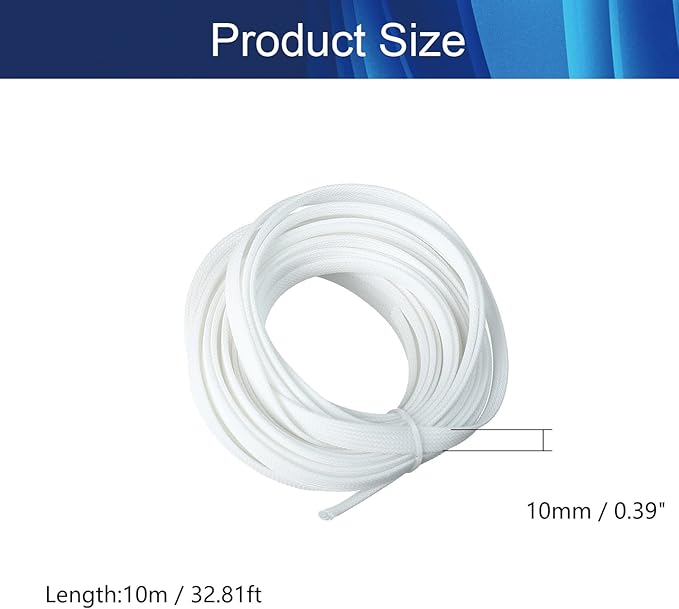 Aicosineg Cable Sleeve Braided Sleeving PET Wire Loom Tubing Cable 32.81ft-2/5inch Wrap Protector for HiFi Audio and Video Headphone Cable Protect Wires from Chewing of Pets White