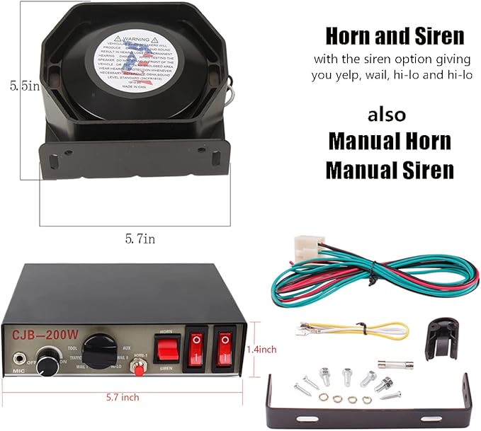12V Pa System for Vehicles, Police Siren Vehicle Pa Speaker, Ambulance Car Siren 8 Tones 130DB 200 Watt, Heavy Duty Handheld Microphone, Emergency Siren for Car Truck Vehicles