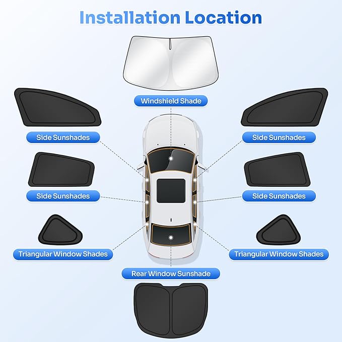 Canvcle Window Shades for 2025 2026 New Tesla Model Y Juniper Accessories Windshield Sun Shade Side Rear Window Covers Sunshade Sun Visor Shield Privacy Protection for Camping Keep Car Cool Black 8PCS