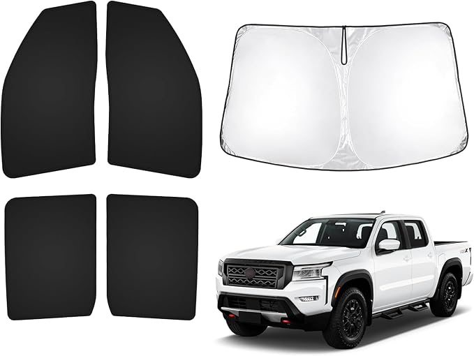 T TGBROS Windshield Sun Shade for Nissan Frontier 2022-2025 2026 Car Window Shades Thicken UV Block and Blackout Privacy Foldable Sunshades 5PCS Accessories Keep Cool Sun Visor Covers