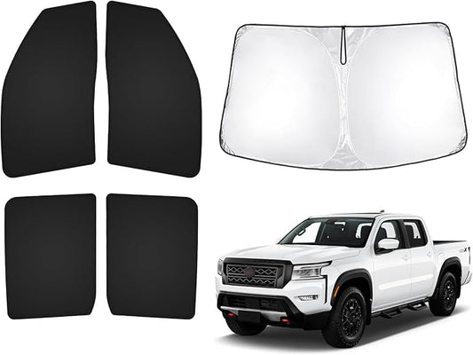 T TGBROS Windshield Sun Shade for Nissan Frontier 2022-2025 2026 Car Window Shades Thicken UV Block and Blackout Privacy Foldable Sunshades 5PCS Accessories Keep Cool Sun Visor Covers