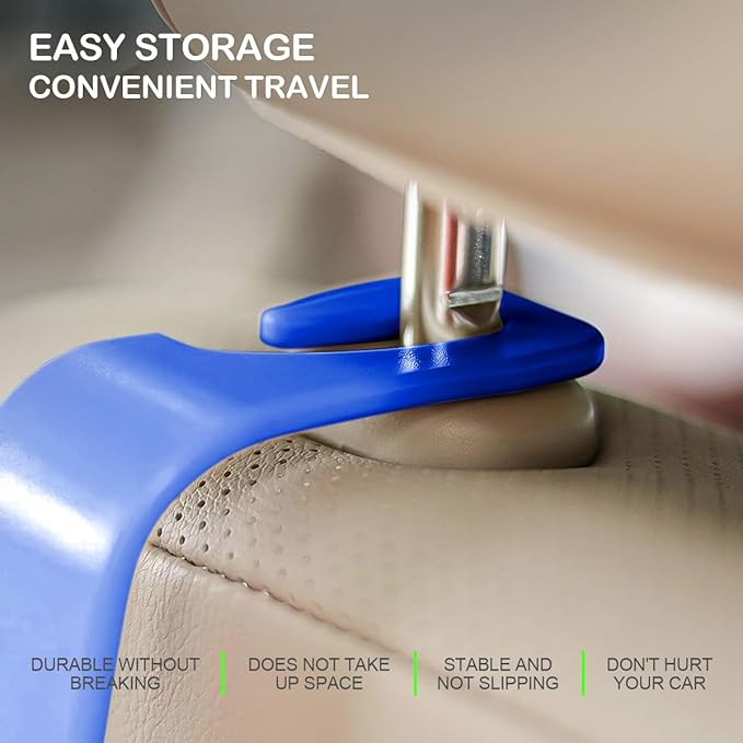 Osilly Car Seat Headrest Hook, 4 Pack Auto Seat Hanger Storage Organizer for Purse Handbag Coats Grocery Bags, Automotive Interior Accessories, Universal Vehicle Backseat Hanging Hook (Blue)
