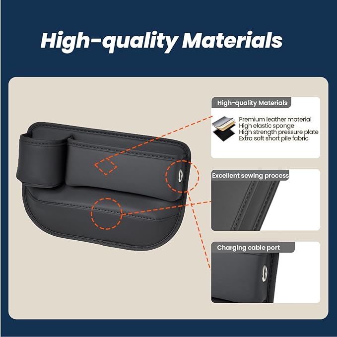 Car Seat Gap Filler Organizer, Car Seat Organizer, Seat Gap Storage Box with Cup Holders for Drink, Car Leather Cup Holder Gap Bag Front Seat for Holding Phone, Sunglasses,Keys, cards(Black Driver's )
