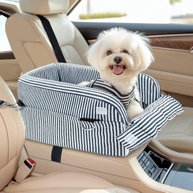 Dog Car Seats for Small Dogs, Puppy Car Seat Under 15 lbs, Small Dog Bed for Travel, Elevated Pet Seat with Safety Belt, Non-Slip Base, and Storage Pockets (Navy)