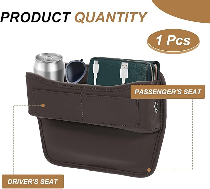 HARFINGTON Car Seat Gap Filler Organizer 11.3 x 8 x 2.2 Inch Leather Universal Car Organizer Storage Box Between Seat and Console for Phone Sunglasses Keys, Brown