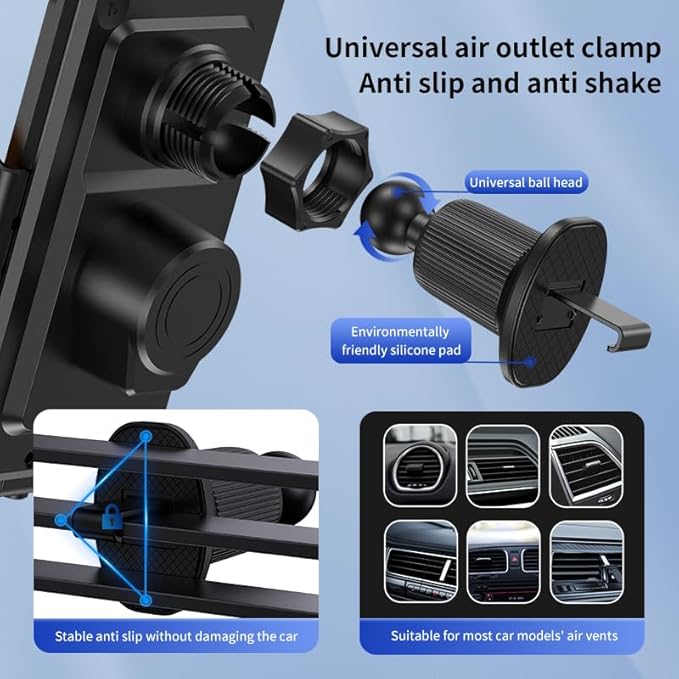 Wireless Car Charger & Phone Mount - 15W Auto-Clamping Air Vent Holder for iPhone 17/16/15/14, Samsung Galaxy S24/S23/S22, etc，66W High Power with Magnetic Suction Adapter (transparent white)