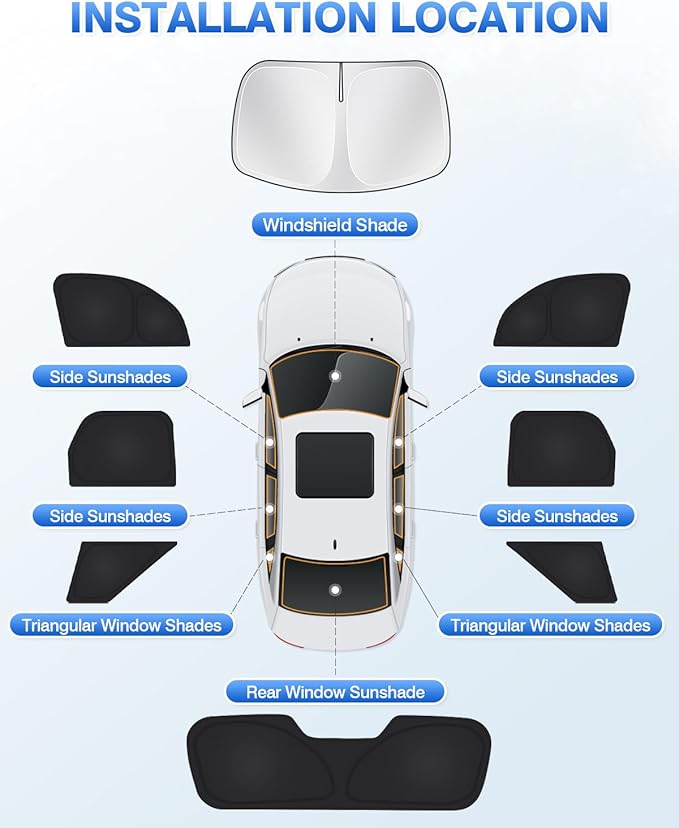 Canvcle Windshield Sun Shade for Ford Bronco Sport 2021-2025 2026 Side Rear Window Shade Cover Set Window Sun Visor Blocker Privacy Protection Keep Vehicle Cool Black 8PCS