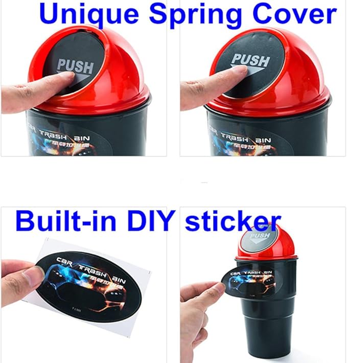 Car Trash Can with Lid, Automotive Cup Holder Mini Vehicle Garbage Can Trash Bin for Car Office Home Bedroom (Grey 2 Pack)
