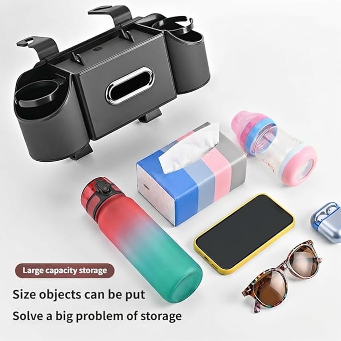 Backseat Car Organizer 4-in-1, Car Organizer Back Seat with Multi-Pocket & Cup Holder, Universal Back Seat Car Organizer, Car Seat Organizer for Travel & Daily Use (BLACK)