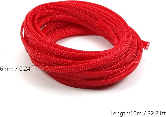 Aicosineg Cable Sleeve Braided Sleeving PET Wire Loom Tubing Cable 32.81ft-1/4inch Wrap Protector for HiFi Audio and Video Headphone Cable Protect Wires from Chewing of Pets Red