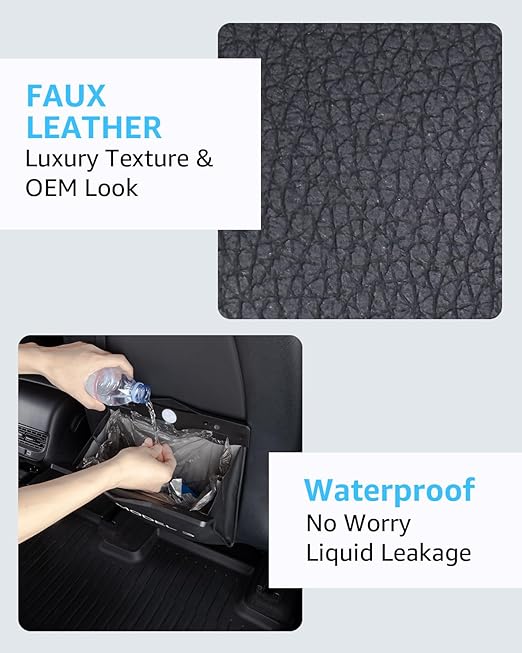 Motrobe Tesla Model 3 Trash Can 2017-2023 Garbage Bag 1PCS [Magnetic+LED 2-in-1] Waterproof Backseat Hanging Garbage Bin with 2.5 Gallons Faux Leather Model 3 Interior Accessories