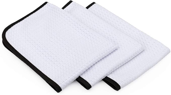 The Rag Company - Dry Me A River - Professional Korean 70/30 Blend, Microfiber Waffle-Weave, Drying & Detailing Towels, Soft Suede Edges, 390gsm, 16in x 24in, White (3-Pack)