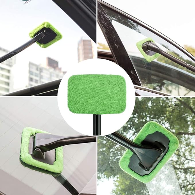Microfiber Cleaning Cloth for Windshield Cleaning Tool, Windshield Cleanner Wand Replaceable Glass Cleaning Bonnets, Interior Auto Window Cleaner Washing Pads, Fit 5”, Green, 5 Pack