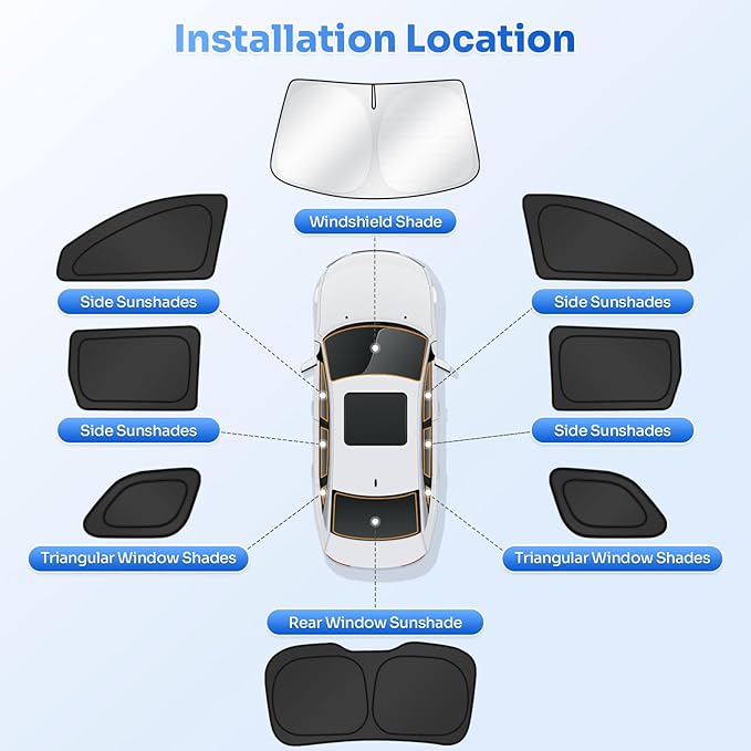 Canvcle Window Shades for 2017-2025 Jeep Compass Accessories Windshield Sun Shade Side Rear Window Covers Sunshade Sun Visor Shield Privacy Protection for Camping Keep Vehicle Cool Black 8PCS