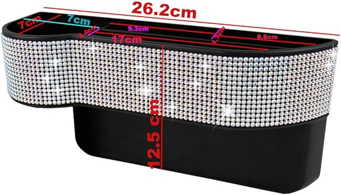 Console Side Pocket, Diamond Crystal Car Seat Pockets Organizer Caddy Catcher Auto Filler Gap Bling Bling Car Console Side Pouchs for Cellphone Wallet Key (Black-2 PCS)