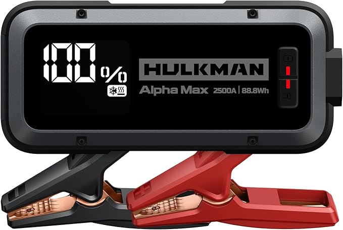 Hulkman Alpha Max Space Gray, 2500A 88.8Wh Car Battery Jump Starter with -40℉ Start Tech, 12V Portable Jump Box, 3.3" LED Display Jump Pack, Jumper Cables for Car Up to 9.0L Gas and 6.5L Diese Engines