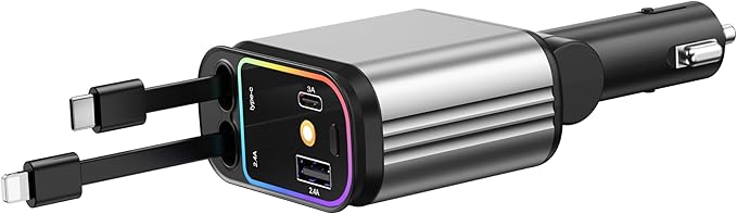 Fast Car Charger with Starlight, 4 in 1 Retractable Car Charger, 69W USB C Adapter, Cars Accessories with Starlight Roof, 2 USB Ports Phone Cars Chargers Compatible with iPhone 16 15 14 and Android