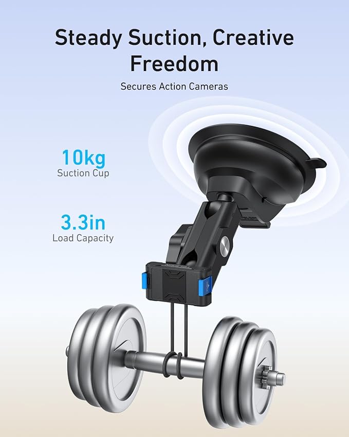 TELESIN Suction Cup Car Mount for DJI Action 6 5 pro/4/3 – Strong Magnetic Base, 360° Adjustable Dual Ball Head, Quick Release Camera Mount for Windshield, Dashboard & Smooth Surfaces