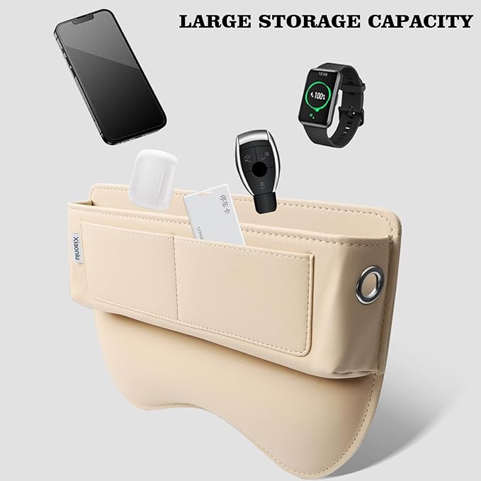 Car Seat Gap Filler Leather Car Seat Organizer and Storage, Universal Car Accessories,Fit Console Side Gap Filler, Suitable for Mobile Phones, Keys, Cards (1Pack Beige)