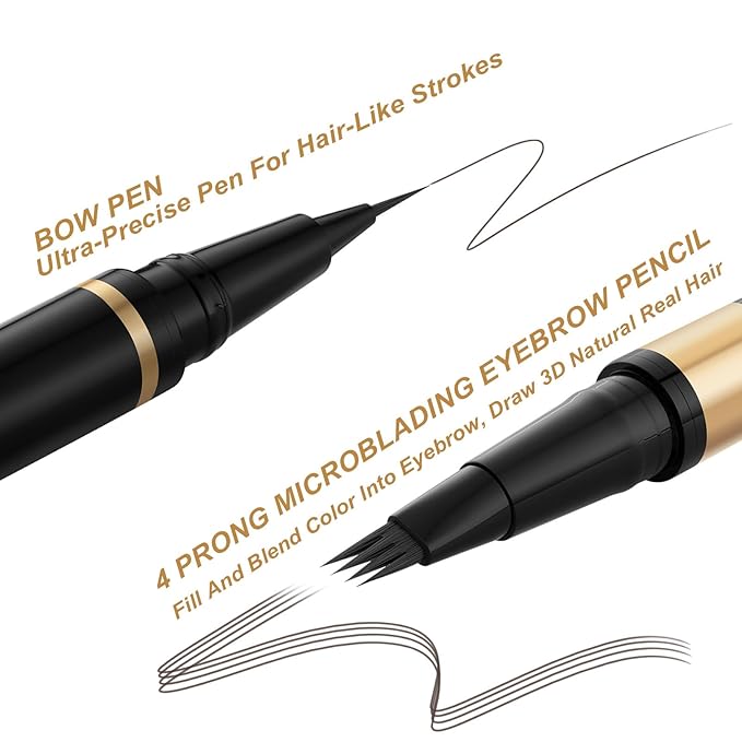 Microblading Eyebrow Pen Kit - Waterproof Brow Makeup Set with Eyebrow Pencil, Eyebrow Gel Clear, Eyeliner, Dual-ended Eyebrow Brush, Natural Looking Brows with Long-Lasting All-Day Hold -Medium Brown