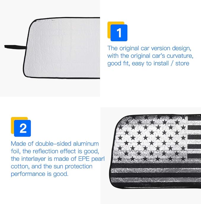 Windshield Flag Sunshade Sun Shade Heat Shield Sun Visor Mat Compatible with Jeep Wrangler Rubicon Sahara TJ JK JKU 2 Door & 4 Door